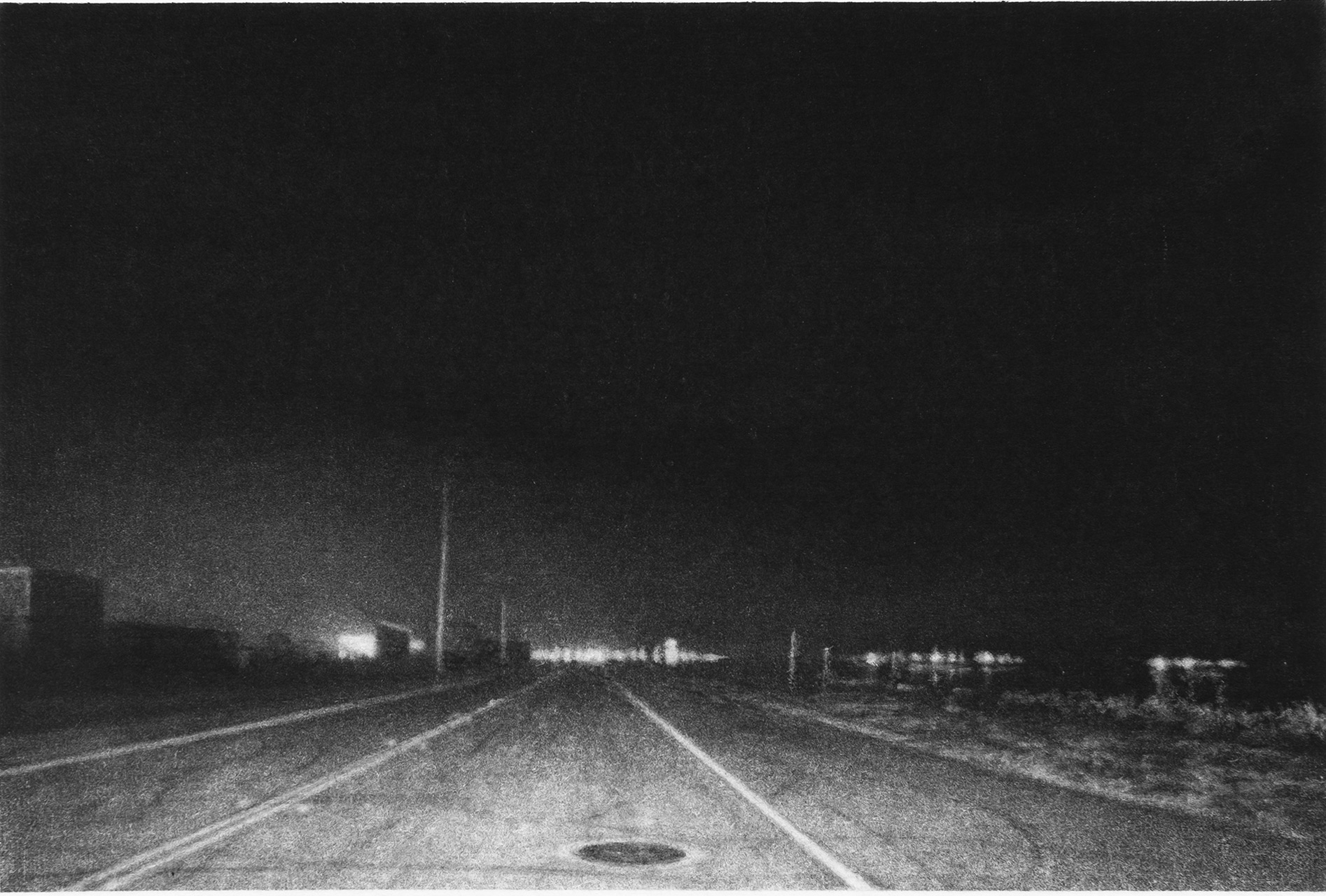 Nächtliche Straße, Tuschemalerei auf Papier von Manuel Rumpf