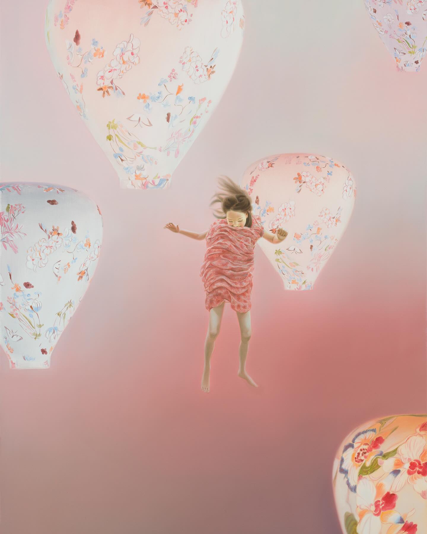 Fliegendes Mädchen mit Balons, gemalt von Haiying Xu