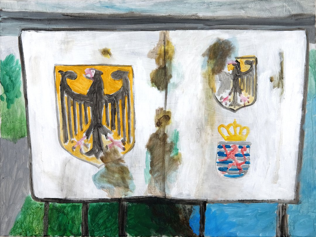 Silke Markefka: »Grenzübergang Nennig an der Mosel / Remich (Réimech) an der Mosel, Grenze Deutschland/Luxemburg (I)«, Acryl auf Leinwand, 60 x 80 cm, 2008