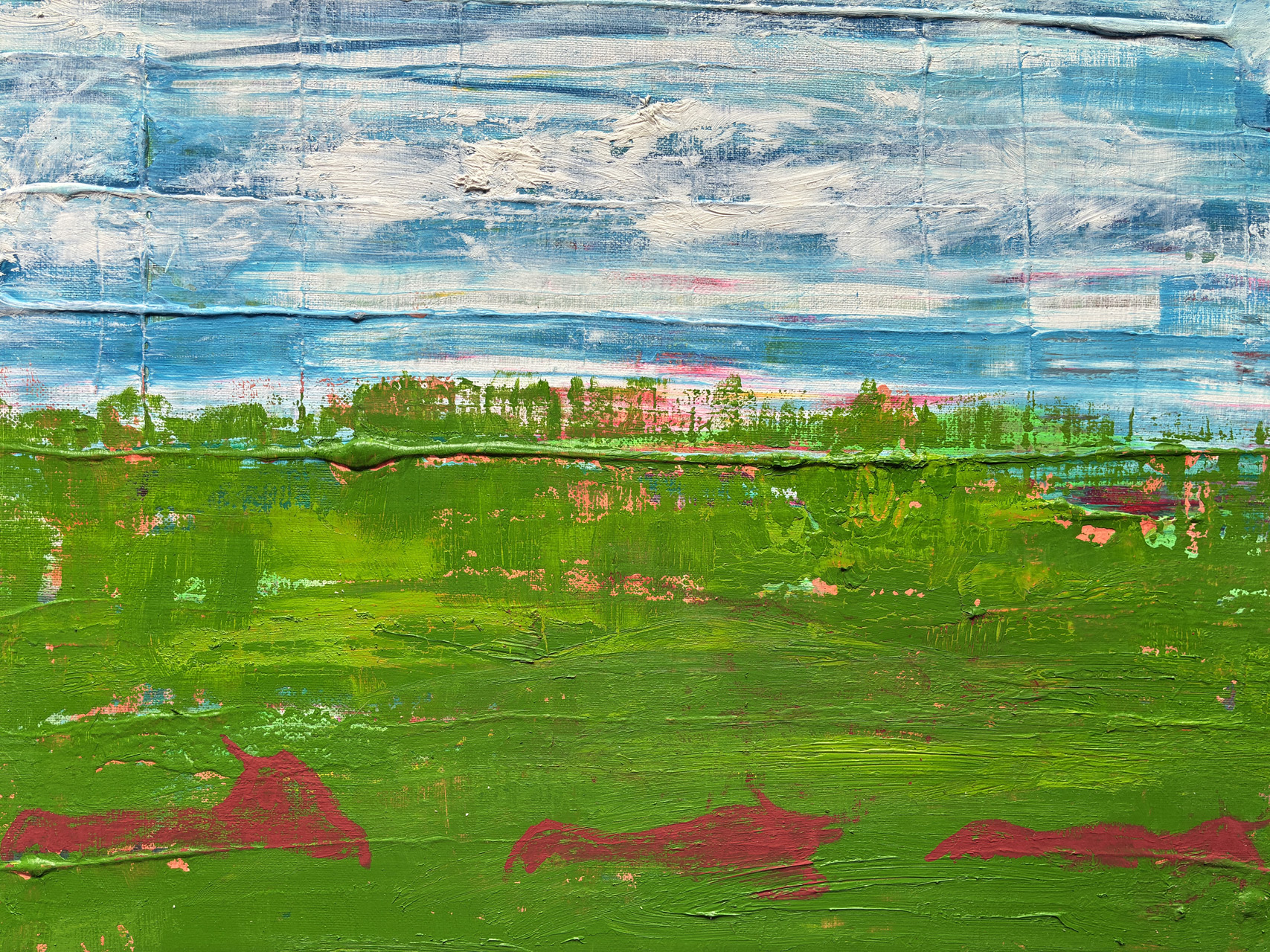 Sylvia von Miller, gemaltes Bild mit blauem Himmel und grüner Grasfläche
