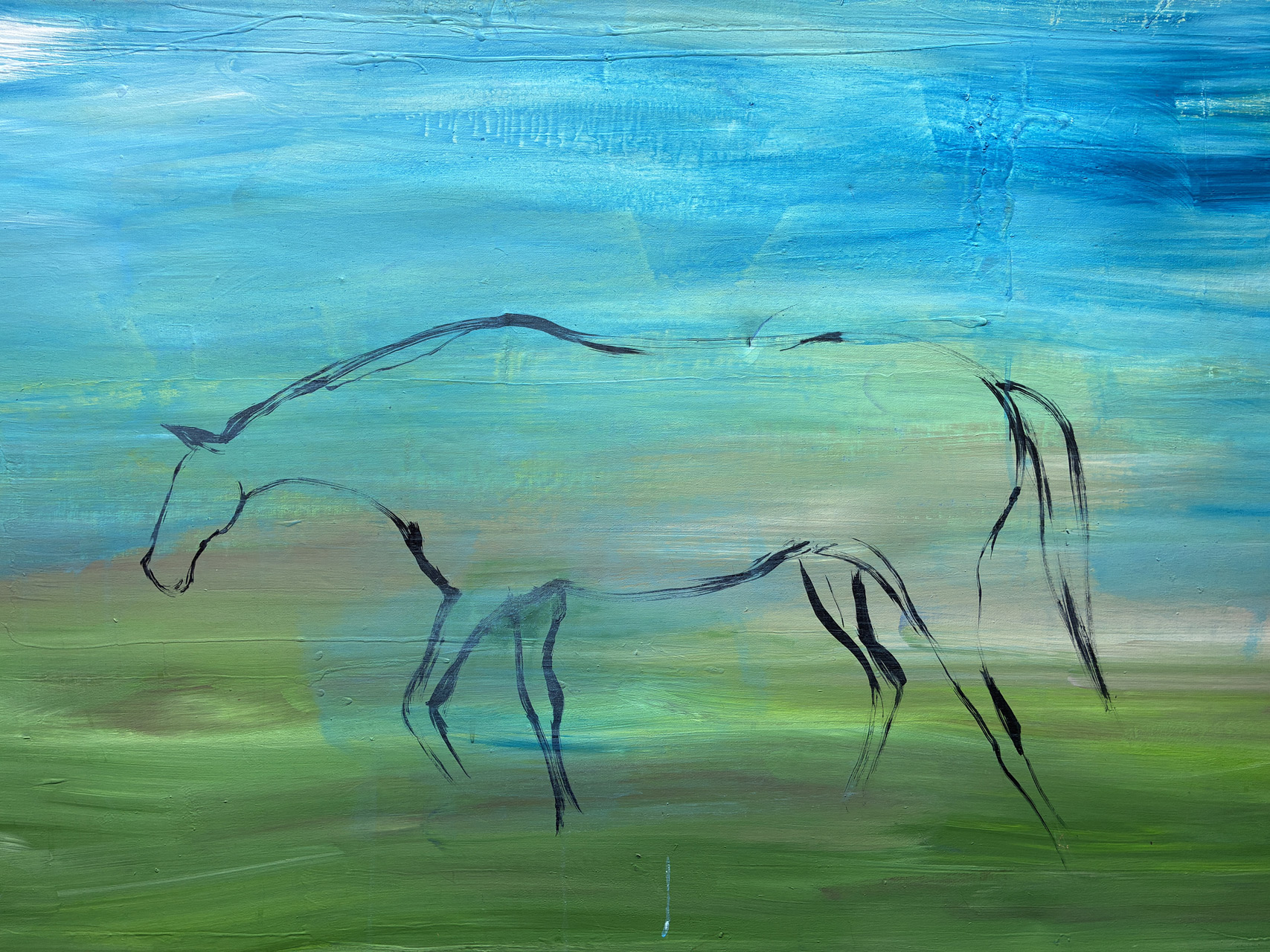Sylvia von Miller, gemaltes Bild, abstrakte Landschaft angedeuteten Pferd